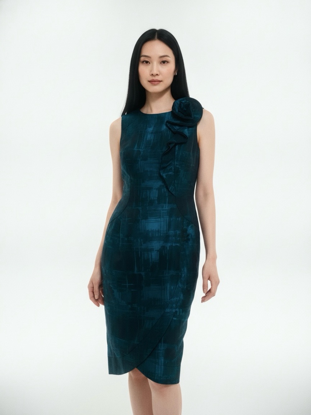 $795 Teri Jon 100% Silk Italian Couture Midnight Floral Dress Size 6
